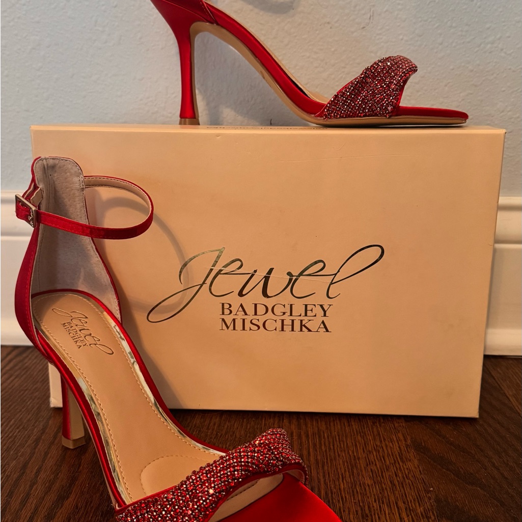 Badgley Mischka Red Crystal Strap Stiletto Heels